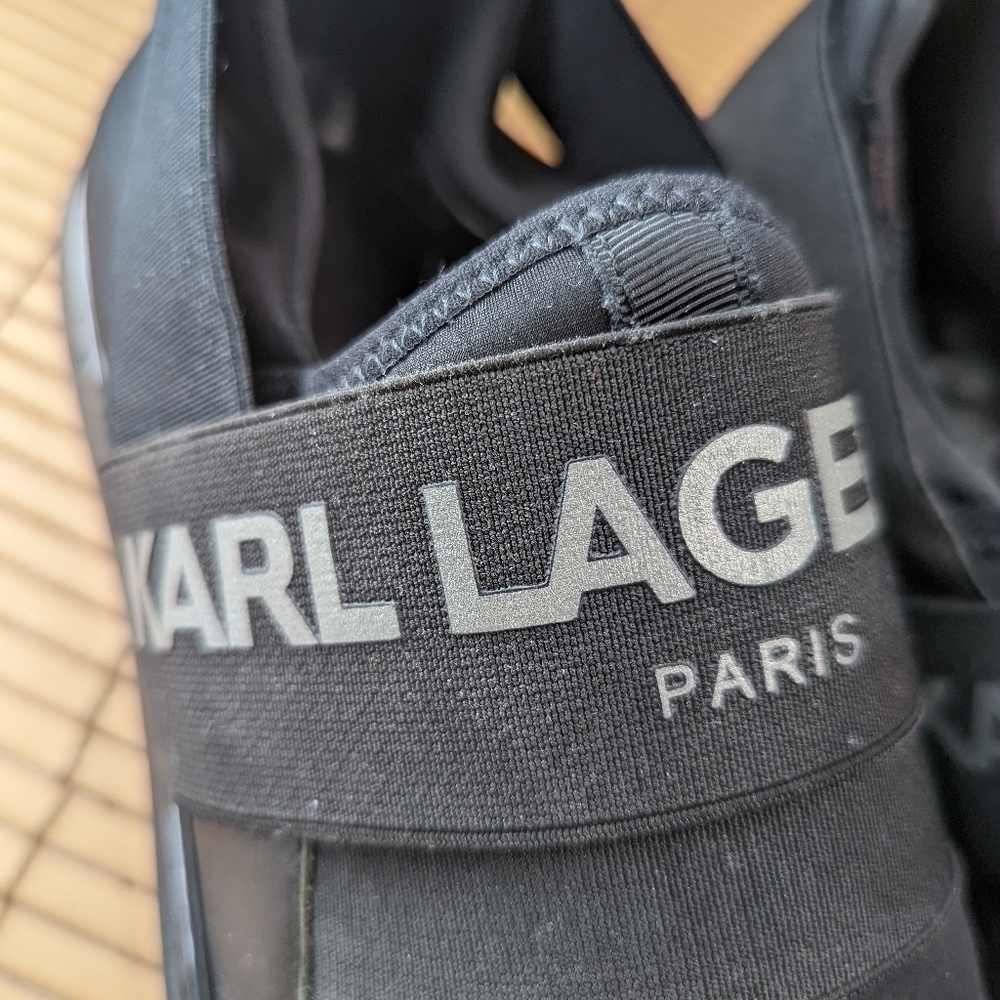 Karl Lagerfeld Paris Men's Black Logo-Strap Neoprene Slip-On Sneakers Shoes 10 M - Picture 9 of 11